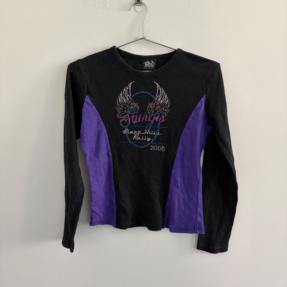 Biker Design Sturgis Black Hills Rally 2005 Long Sleeve Shirt Black Purple L